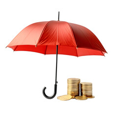 Umbrella protection coins savings a business. Protection money or corruption concept. Ai Generated Images