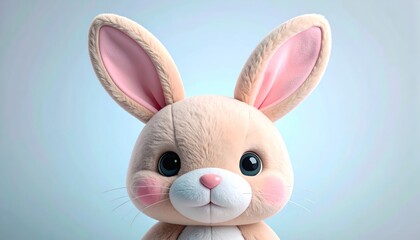 Fototapeta premium Adorable stuffed rabbit with pink nose and ears, a soft cuddly plush toy for children