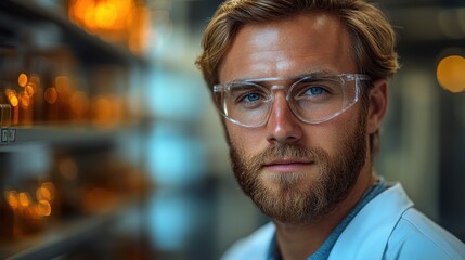 Fototapeta premium Focused scientist in a modern laboratory setting.