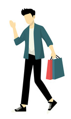 Fashionable man walking holding various shopping bags