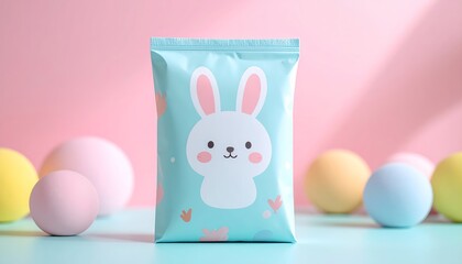 Fototapeta premium Cute easter bunny bag filled with colorful eggs, a festive spring celebration adorable