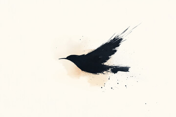 Fototapeta premium Ink drawing or a bird flying, flowing ink, on white paper