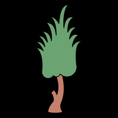 Stylized deciduous tree. Medieval design. Vector illustration. On black background.