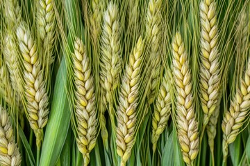 Aerial view of a lush green wheat field in full bloom, showcasing the vibrant scenery and natural beauty of agriculture.