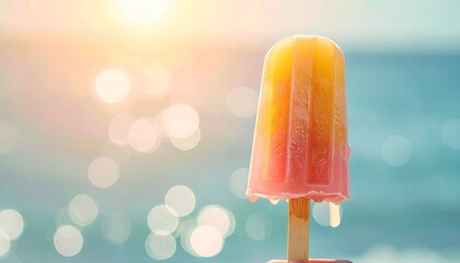 Hand holding refreshing popsicle under the bright summer sun, a sweet escape from the heat