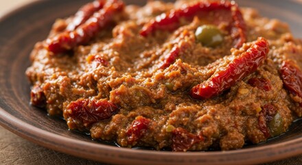 Sun-Dried Tomato and Olive Tapenade on Rustic Plate
