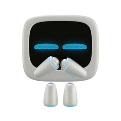 Cute robot 3D character with a suspicious eyes gesture. 3D render.