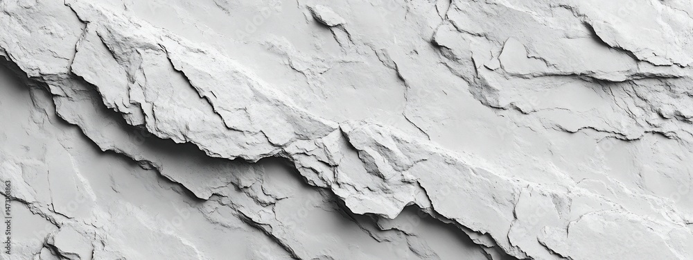 Poster abstract grayscale image of a rough, textured rock surface with cracks and crevices.