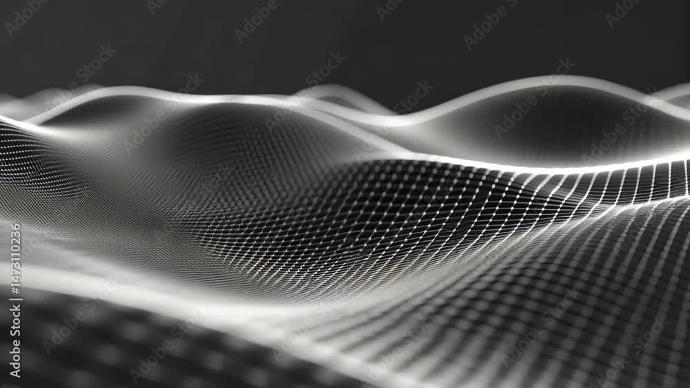 Poster mesmerizing abstract waves monochrome grid pattern design showcasing depth, movement, tranquility, a