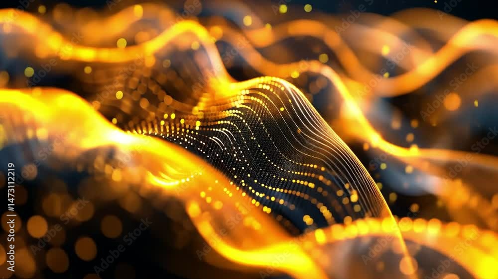 Poster abstract golden waves flowing lines and shimmering particles create mesmerizing visual of movement a