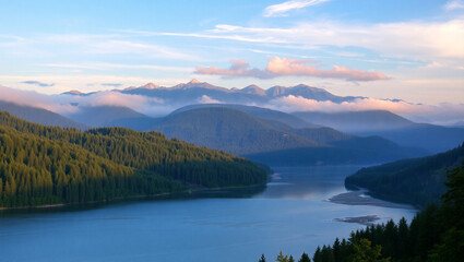 Obraz premium Beautiful summer landscape with a river and a tree in the foreground