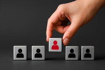 recruitment concept HR choosing candidate human resources hand selecting standout employee job search hiring process talent acquisition team building leadership decision business people icons