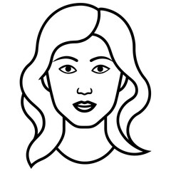 Cute girl with hair line art vector icon on white background.