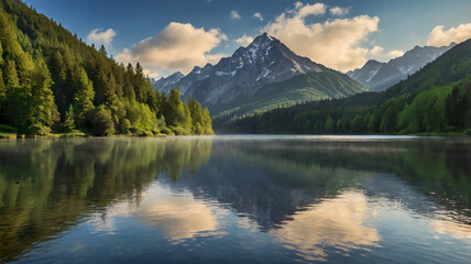 Beautiful summer landscape with a river and a tree in the foreground