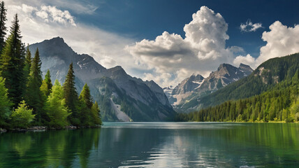 Beautiful summer landscape with a river and a tree in the foreground