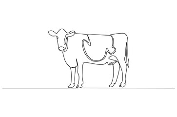 Continuous one line drawing of Cow. Single line drawing illustration of Milk calf animal. Livestock concept vector art. Doodle line illustration.