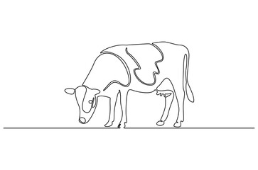 Continuous one line drawing of Cow. Single line drawing illustration of Milk calf animal. Livestock concept vector art. Doodle line illustration.