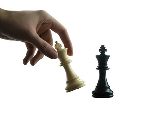 Player defeating his opponent and winning at chess challenge