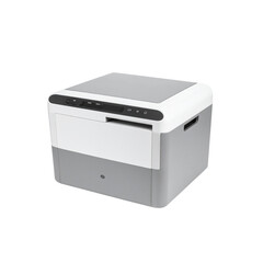 Modern white and gray printer scanner copier machine for home office use guide on transparent background