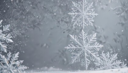 Obraz premium Intricate snowflake border, large & small flakes on snowy background, holiday, symmetrical