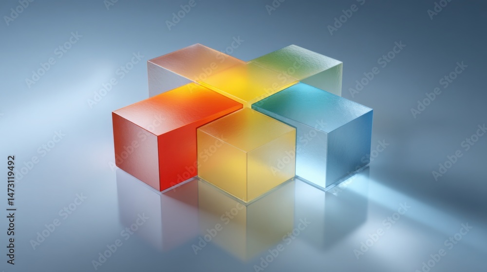 Poster conceptual illustration of a predictive matrix icon representing scalable identity and strategic pla