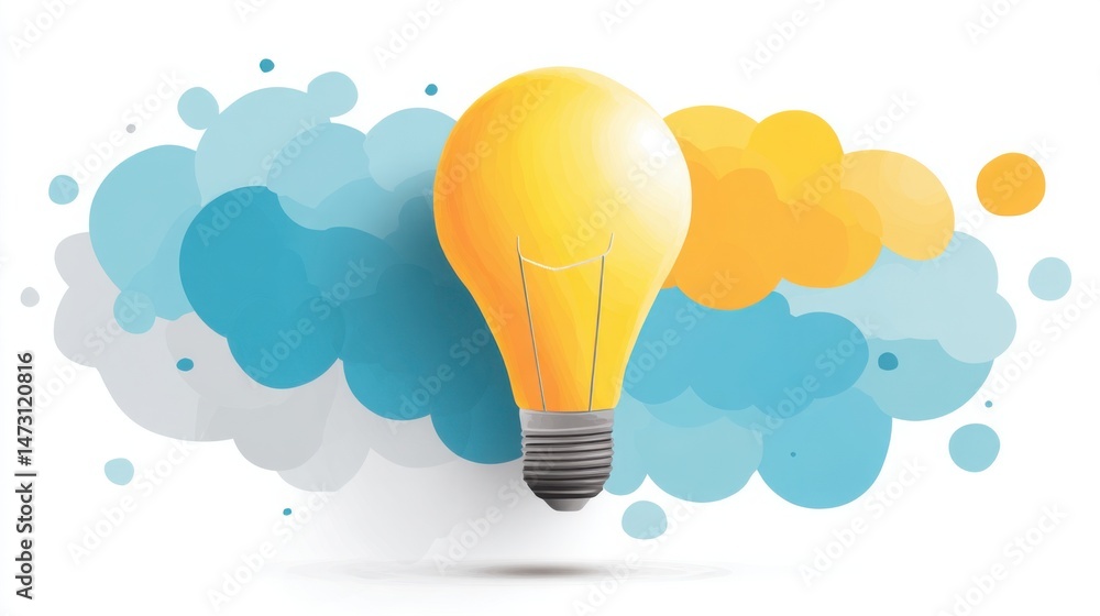 Poster innovative icon depicting a brainstorming tool for developing presentation topics in a professional 