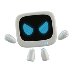 Cute robot 3D character with a angry gesture. 3D render.
