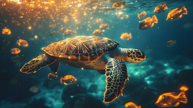 Sea Turtle in Coral Reef