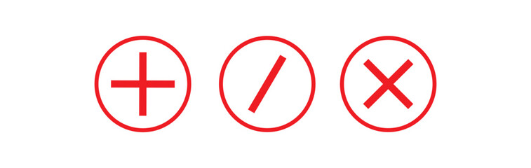 Obraz premium Plus and Minus Icon Flat Design. Plus, Minus, Cross and Chamber Sign