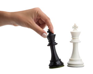 Player defeating his opponent and winning at chess challenge tactic competition