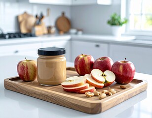 조각 사과와 땅콩버터 – 심플한 주방에서 즐기는 건강 간식 Apple Slices and Peanut Butter – A Healthy Snack in a Simple Kitchen
