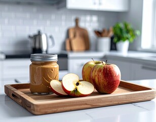 조각 사과와 땅콩버터 – 심플한 주방에서 즐기는 건강 간식 Apple Slices and Peanut Butter – A Healthy Snack in a Simple Kitchen
