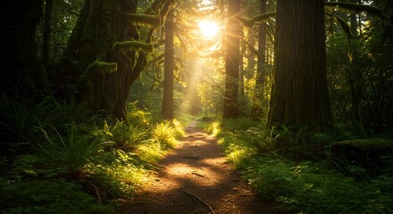 Obraz premium Forest Path with Sunlight