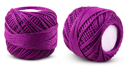 purple knitting yarn ball, thread spools isolated on white, transparent background. png image
