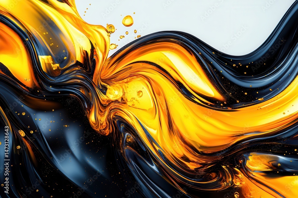 Poster abstract fluid art featuring vibrant gold and black swirls, creating a dynamic visual experience