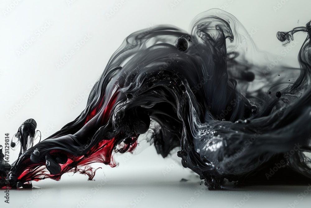 Aufkleber abstract swirl of black and red ink blending together on a white surface, creating dynamic shapes