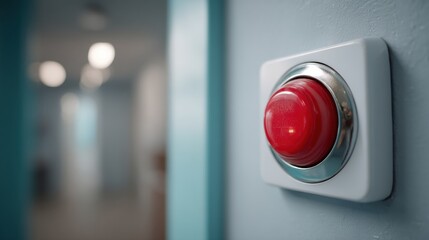 Emergency Call Button Positioned on the Wall for Urgent Assistance in a Healthcare Facility Corridor
