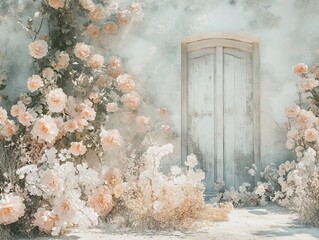 Enchanted Garden Doorway, A dreamy portal framed by delicate floral abundance