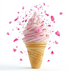 Pink ice cream cone with rose petals delicious dessert summer treat sweet frozen food photography aesthetic 100