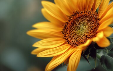 Close-up Sunflower in Full Bloom with Vibrant Yellow Petals and Textured Core, Soft Natural Light and Clean Blurred Backdrop, Fresh and Lively Appearance