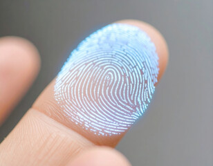 Close up of fingerprint fingertip with digital glow effect