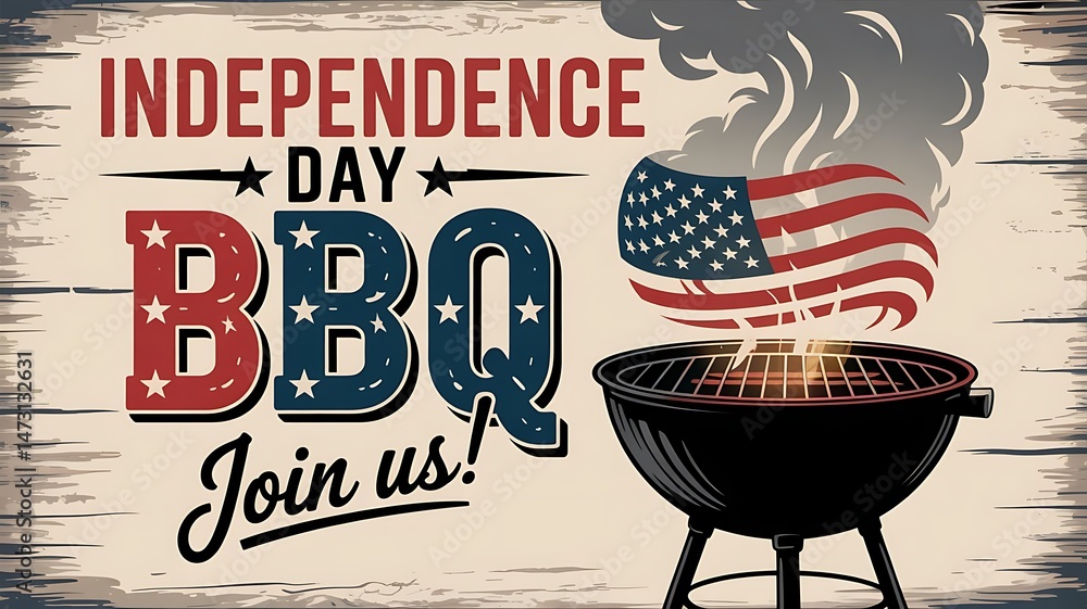 Fototapete wooden background with 'independence day bbq 4th july or independence day background for web headers