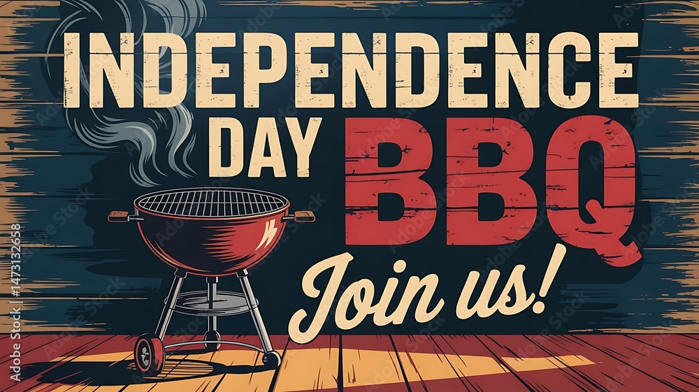 Fototapete wooden background with 'independence day bbq 4th july or independence day background for web headers