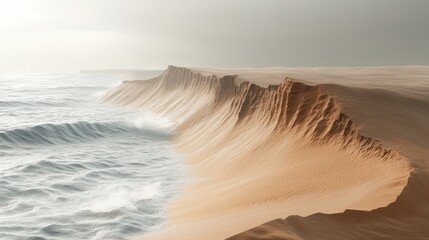 Dramatic coastal dunes meet the ocean waves.