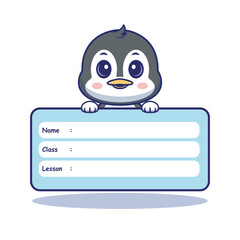 Illustration vector grapich of penguin  with blank sign perfect for templates cover book 
