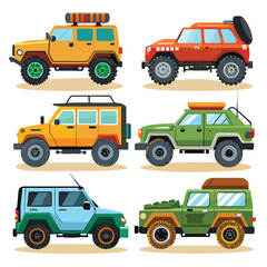 Set of  off road vehicle transport isolated on white background