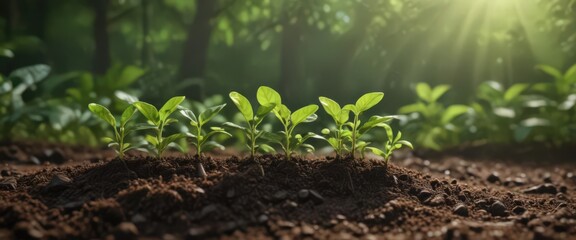 Tiny coffee seedlings emerge, vibrant green leaves unfurl in lush nature ,  rural,  sprout,  farm
