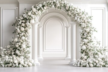 Fototapeta premium Elegant white floral archway backdrop (1)