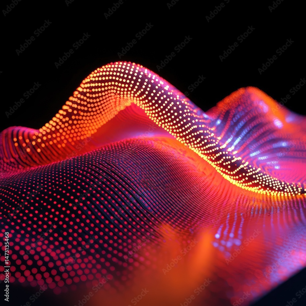Poster luminous red and orange particle wave