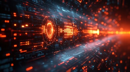 Obraz premium Cyberpunk Digital Tunnel: Neon Lights and Futuristic Technology